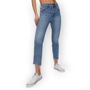 Levi's Premium Wedgie Jeans Medium Wash Fray Hem Button Fly High Waist 26